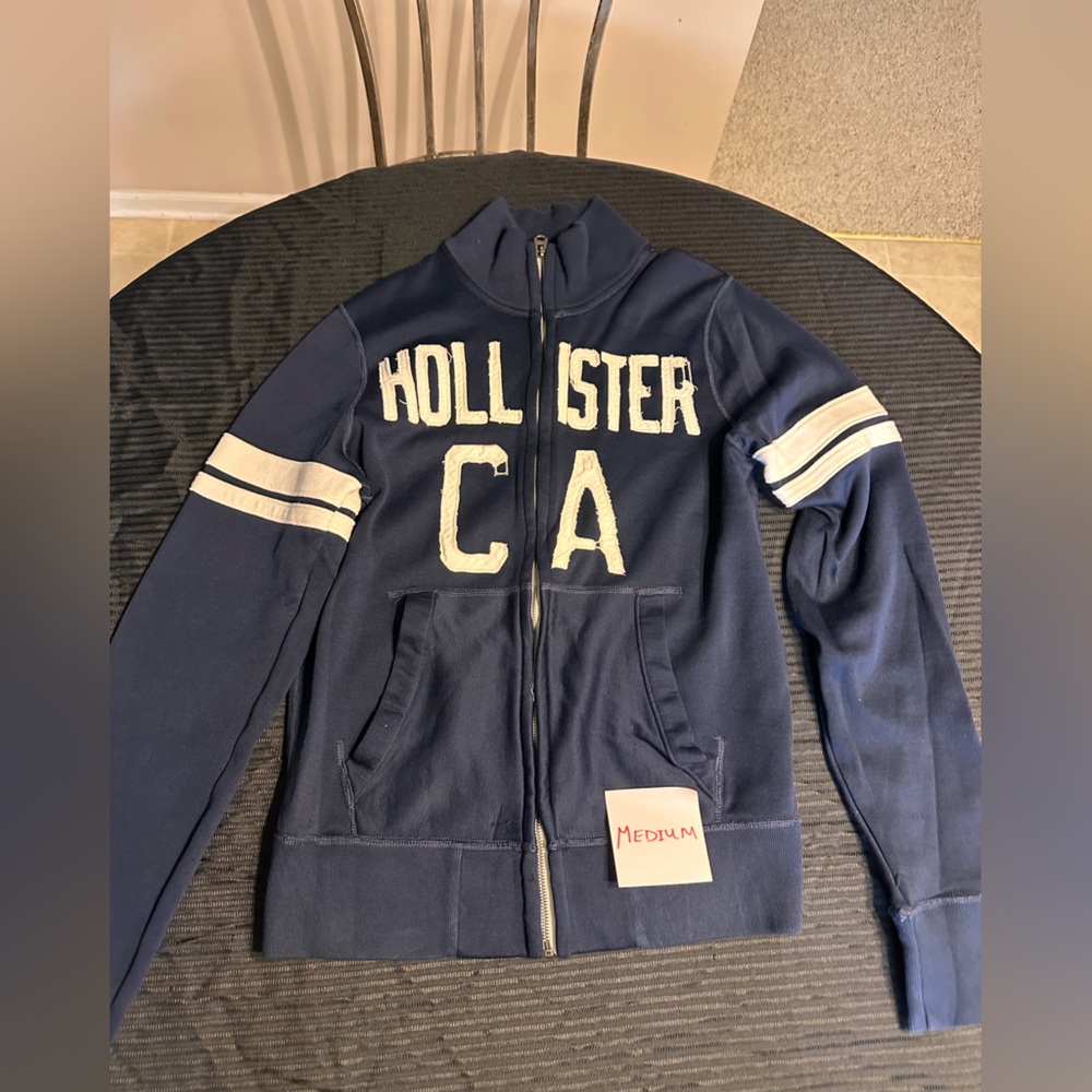 Hollister Blue Zip-Up Hoodie with White Accents - Picture 1 of 1
